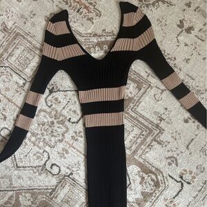Black and Tan Striped Knit Dress